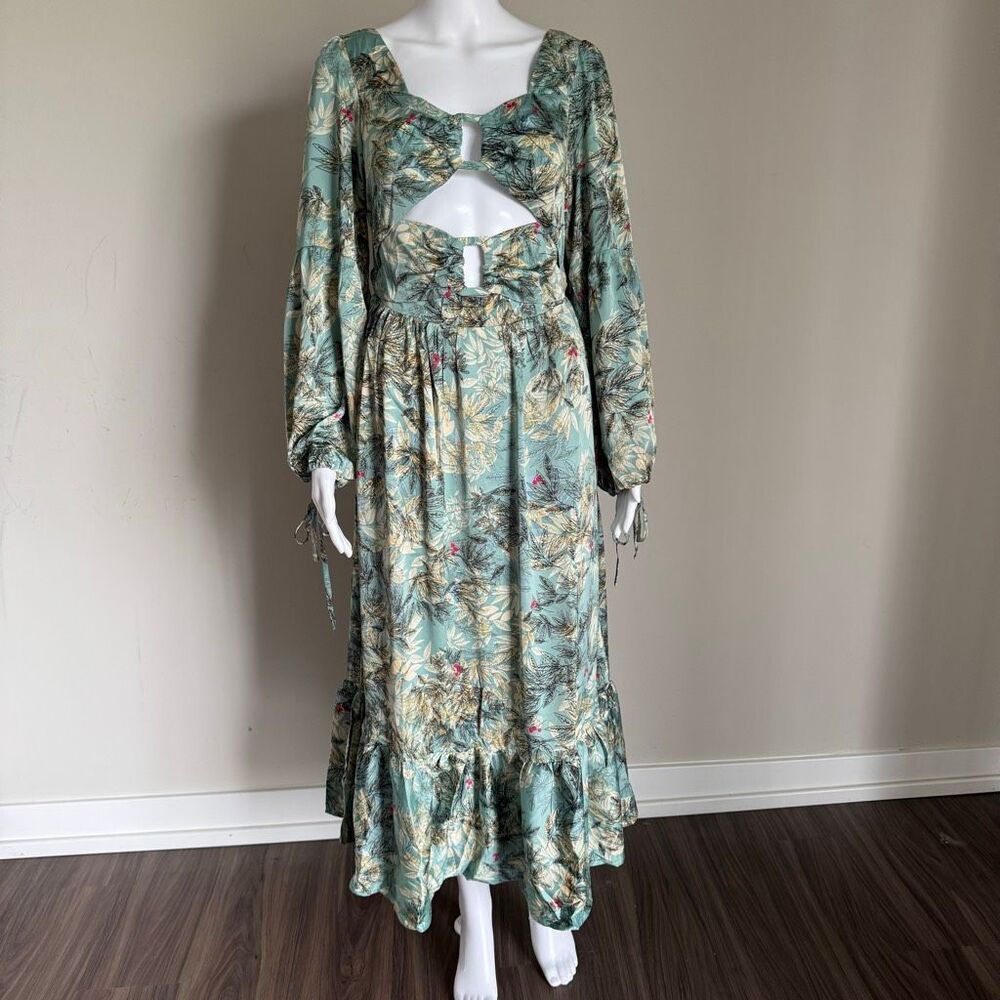 The Clothing Company LA Cut Out Maxi Dress  Floral Balloon Sleeve Boho Whimsy
